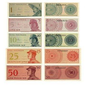 Indonesia set of 5 banknotes 1964 UNC 1, 5, 10, 25, 50 sen (P90-P94)
