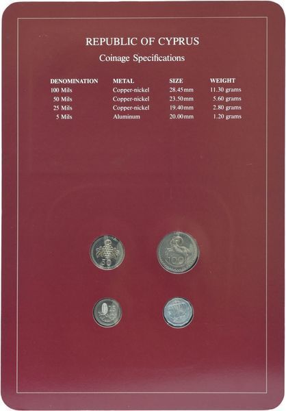 Набір монет Кіпр Набір монет 1982 UNC 5, 25, 50, 100 Мілс і 1 марка Буклет М10732 фото