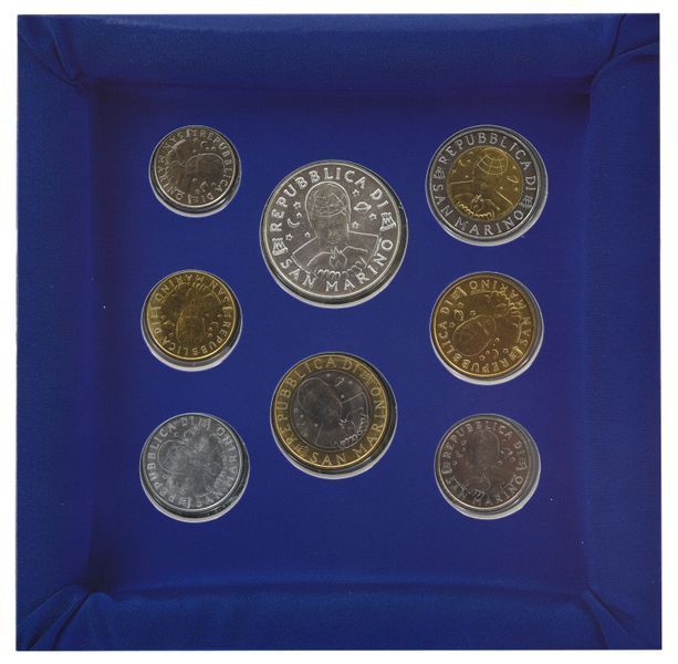 Набір монет Сан-Марино набір із 8 монет 1999 UNC 10, 20, 50, 100, 200, 500, 1000, 5000 лір (срібло) М23385 фото