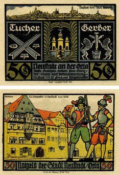 Banknote Germany Notgeld 50 pfennig 1921 F-VF Neustadt Variety 3