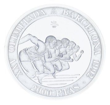 Монета Іспанія 2000 песет 1990 Срібло Proof XXV літні Олімпійські ігри в Барселоні 1992 року - Грецький біг М23306 фото