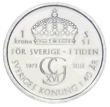 Монета Швеція 1 крона 2013 UNC 40 років правління Короля Карла ХVI Густава М18941 фото