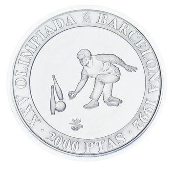 Монета Іспанія 2000 песет 1991 Срібло UNC XXV літні Олімпійські ігри в Барселоні в 1992 році - Боулінг М19770 фото