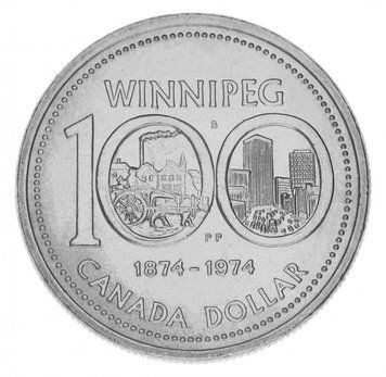 Монета Канада 1 доллар 1974 Серебро AU-UNC 100 лет городу Виннипег (Ag 500, 23,3 грамма) М14869 фото