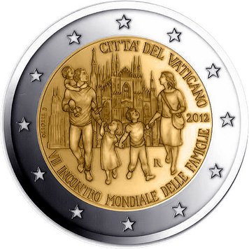 Ватикан 2 євро 2012 «VII Всесвітня зустріч сімей» UNC (KM#435) М00033 фото