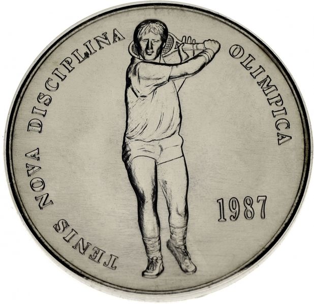 Андорра 2 динара 1987 UNC Повернення тенісу на Олімпійські ігри. Борис Беккер (KM#40) М12947 фото