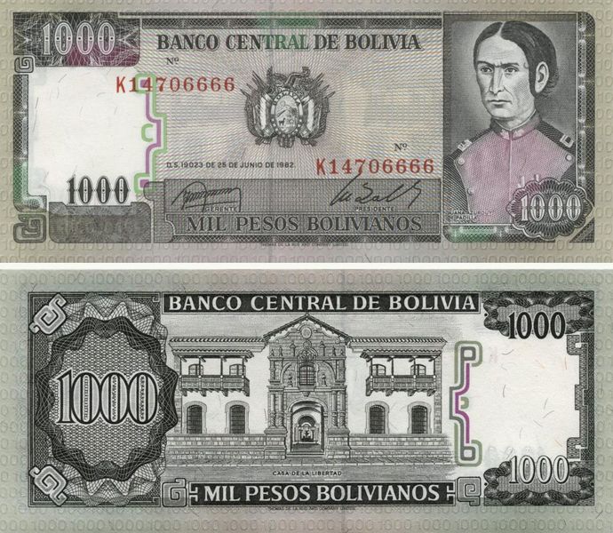 Болівія 1000 Болівіано 1982 UNC (P167) Б07677 фото