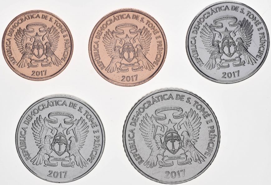 Набір монет Сан-Томе і Принсіпі набір з 5 монет 2017 UNC Птахи 10, 20, 50 центів, 1, 2 добра М09407 фото