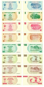 Zimbabwe set of 8 banknotes 2007-2008 "Second Denomination" UNC Checks