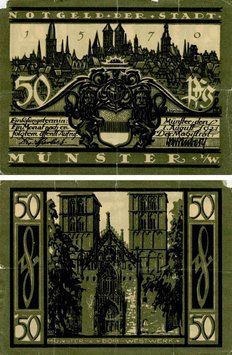 Banknote Germany Notgeld 50 pfennig 1921 F-VF Munster Variety 1