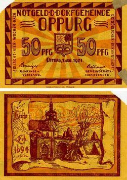 Banknote Germany Notgeld 50 pfennig 1921 F-VF Oppurg