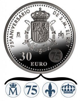 Монета Іспанія 30 євро 2013 &laquo;75 років Королю Хуан Карлосу I&raquo; Срібло UNC (KM#1253) М04881 фото