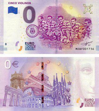 Банкнота Португалія 0 ЄВРО 2019 &laquo;Футбольний турнір - Кубок п'яти скрипок&raquo; UNC Б13642 фото