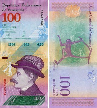 Банкнота Венесуэла 100 боливар 2018 UNC Обезьяна (P106) Б10356 фото