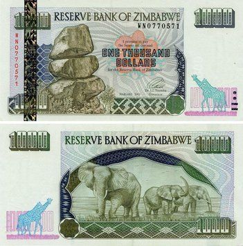 Банкнота Зімбабве 1000 доларів 2003 AU-UNC Слони (P12b) Б23482 фото