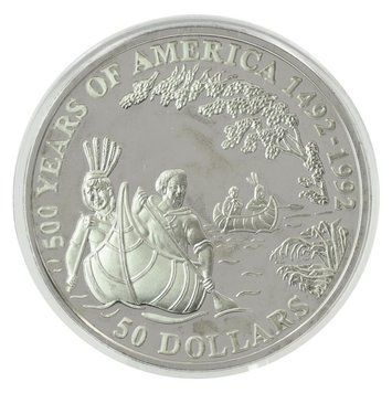 Монета Острови Кука 50 доларів 1993 Срібло Proof 500 років Відкриттю Америки &ndash; Отець Жак Маркетт М22640 фото