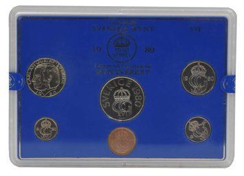 Набір монет Швеція набір з 6 монет 1980 UNC 5, 10, 25, 50 ери, 1, 5 крон М17817 фото