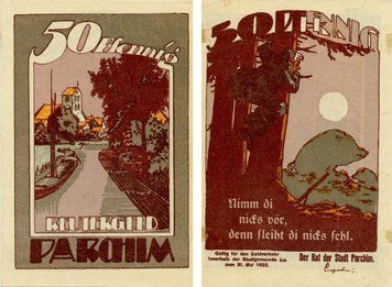 Banknote Germany Notgeld 50 pfennig 1922 F-VF Parchim