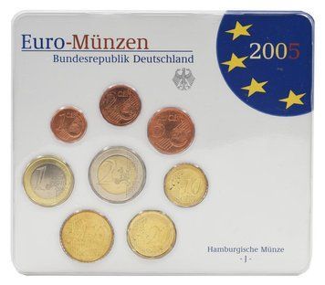 Набір монет Німеччина набір з 8 монет євро 2005 UNC J 1, 2, 5, 10, 20, 50 євроцентів, 1, 2 євро у сувенірній упаковці М23498 фото