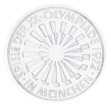 Монета Німеччина 10 марок 1972 Срібло Proof XX літні Олімпійські ігри в м. Мюнхен - Емблема In M&uuml;nchen М23330 фото