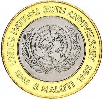 Lesotho 5 Maloti 1995 Bimetal UNC 50 years UN