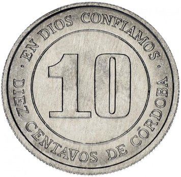 Nicaragua 10 Centavos 1974 VF-AU (KM # 30)