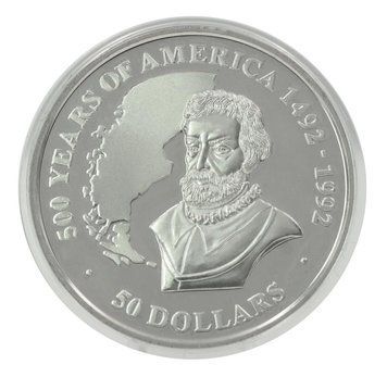Монета Острови Кука 50 доларів 1989 Срібло Proof 500 років Відкриттю Америки &ndash; Фернан Магеллан М22589 фото