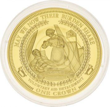 Тристан-да-Кунья 1 крона 2014 UNC Перша світова війна 2014-2018 - Добровальная медична допомога Позолота М14287 фото