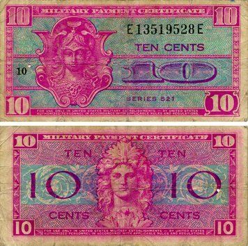США 10 центов 1954-1958 G-VG Military Payment Certificate (PM27) Б24838 фото