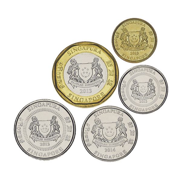 Singapore set of 5 coins 2013 UNC 5, 10, 20, 50 cents, 1 dollar