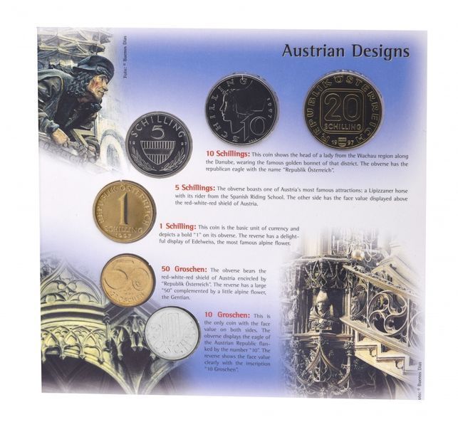 Набір монет Австрія набір з 6 монет 1997 UNC 10, 50 гріш, 1, 5, 10, 20 шилінгів Сувенір М14954 фото