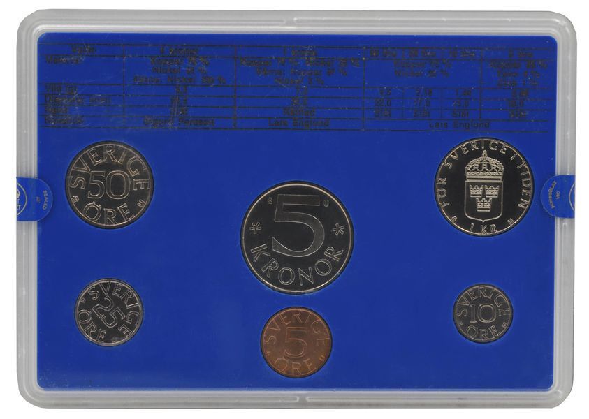 Набір монет Швеція набір з 6 монет 1980 UNC 5, 10, 25, 50 ери, 1, 5 крон М17817 фото