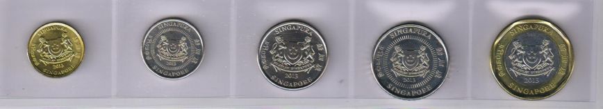 Singapore set of 5 coins 2013 UNC 5, 10, 20, 50 cents, 1 dollar