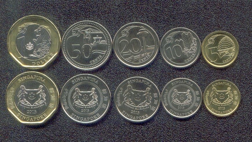 Singapore set of 5 coins 2013 UNC 5, 10, 20, 50 cents, 1 dollar