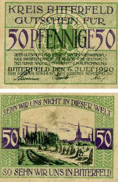 Banknote Germany Notgeld 50 pfennig 1920 F-VF Bitterfeld