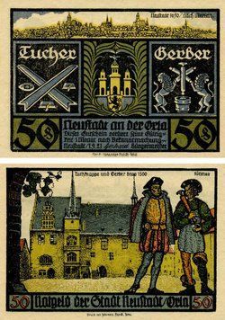 Banknote Germany Notgeld 50 pfennig 1921 F-VF Neustadt Variety 4