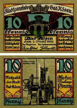 Banknote Germany Notgeld 10 pfennig 1921 F-VF Bad K&ouml;sen Variety 2