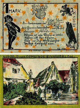 Banknote Germany Notgeld 1 mark 1921 F-VF Ennigerlo Variety 1
