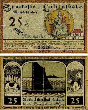 Banknote Germany Notgeld 25 pfennig 1921 G-VG Lilienthal