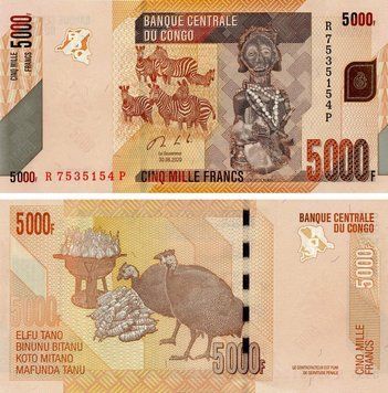 Банкнота Демократична республіка Конго 5000 франків 2020 UNC Зебри Птахи (P102) Б17927 фото
