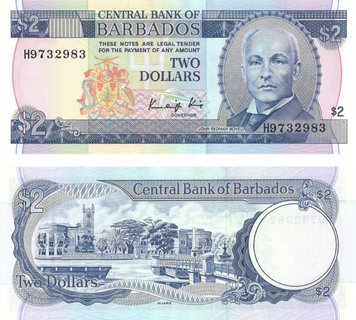 Barbados 2 dollars 1986 UNC (P36)