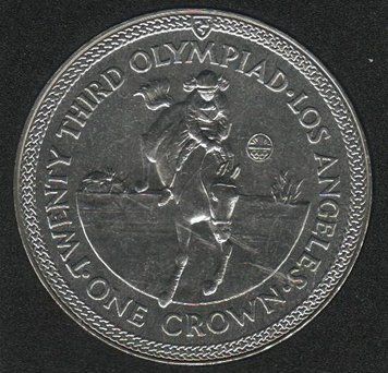 Coin Isle of Man 1 crown 1984 UNC Los Angeles Olympics. Equestrian sport (KM#120)