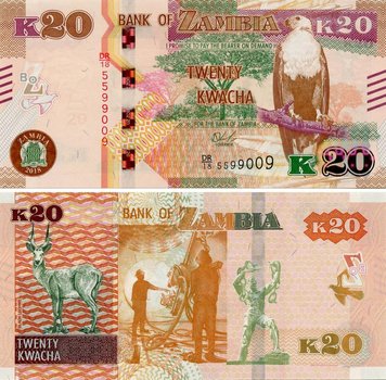 Zambia 20 Kwacha 2018 UNC Antelope (Pnew)