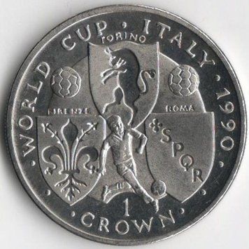 Монета Острів Мен 1 крона 1990 UNC Чемпіонат світу з футболу Різновид 3 (KM#270) М07957 фото