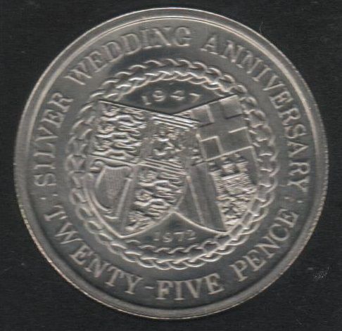 Isle of Man 25 pence 1972 Silver Wedding UNC (KM # 25)