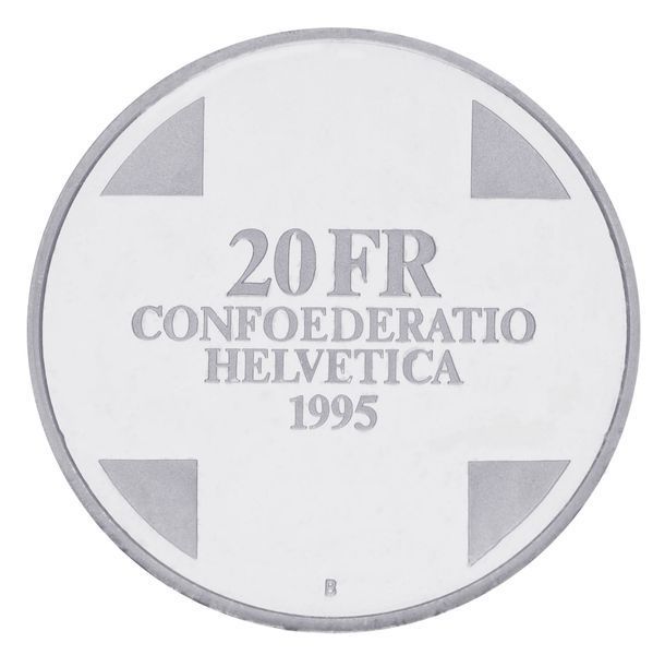 Монета Швейцария 20 франков 1995 Серебро AU-UNC Королевская белая змея М17014 фото