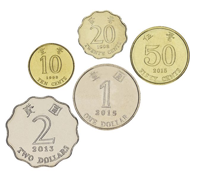 Hong Kong set of 5 coins 1998-2015 UNC 10, 20, 50 cents, 1, 2, dollar