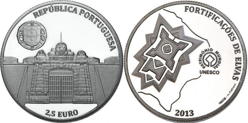 Portugal 2.5 euros 2013 "The city of Elvas and its fortifications" UNC (KM # 851)