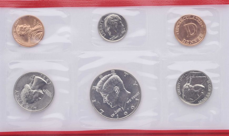 USA set of 6 coins 1991 UNC D 1, 5, 10, 25, 50 cents, medal