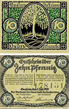 Banknote Germany Notgeld 10 pfennig 1920 F-VF Lebus